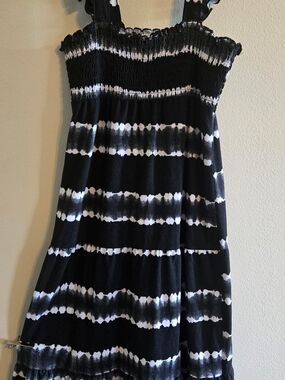 wonder nation Black and White Tie-Dye Stripe Casual Dress